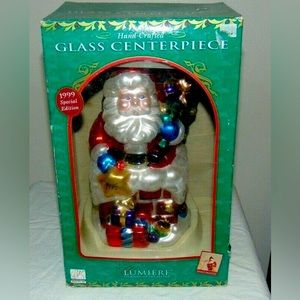 Vintage 1999 Lumiere Hand Crafted Santa Glass Centerpiece I.O.B.